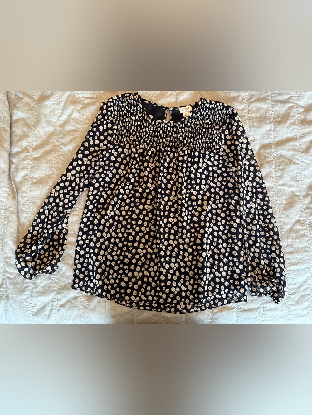 J crew floral long sleeve blouse - women’s size 4 navy blue and cream top